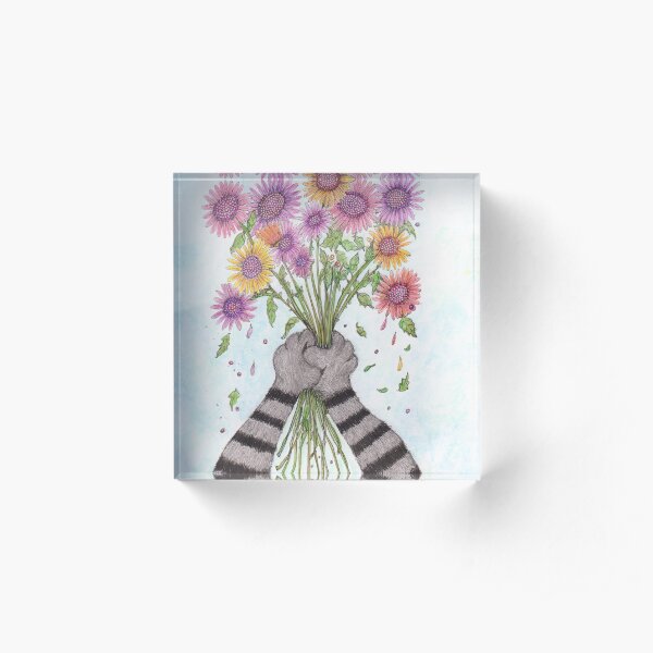 "Handpicked II", colorful illustration in ink and watercolor pencils. Acrylic Block