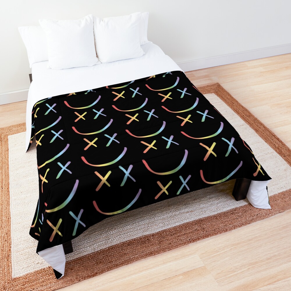 Rainbow Smiley Louis Tomlinson black background Comforter