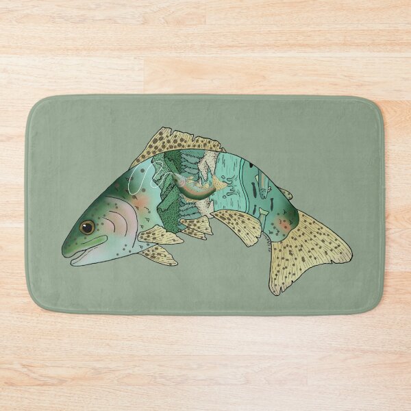 Item preview, Leaping trout containing scene of trout river  designed and sold by OwenJaneArt.