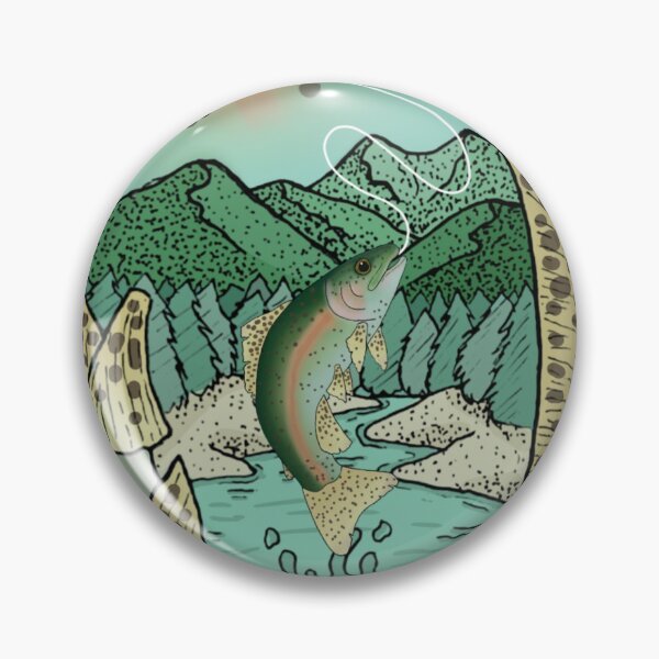 Item preview, Leaping trout containing scene of trout river  designed and sold by OwenJaneArt.