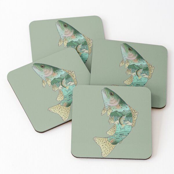 Item preview, Leaping trout containing scene of trout river  designed and sold by OwenJaneArt.