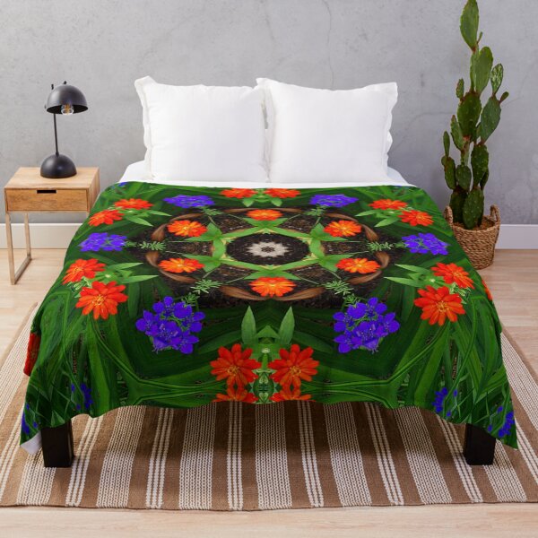 Item preview, Warm orange and cool blue botanical mandala designed and sold by rvjames.