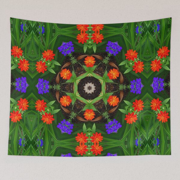 Item preview, Warm orange and cool blue botanical mandala designed and sold by rvjames.