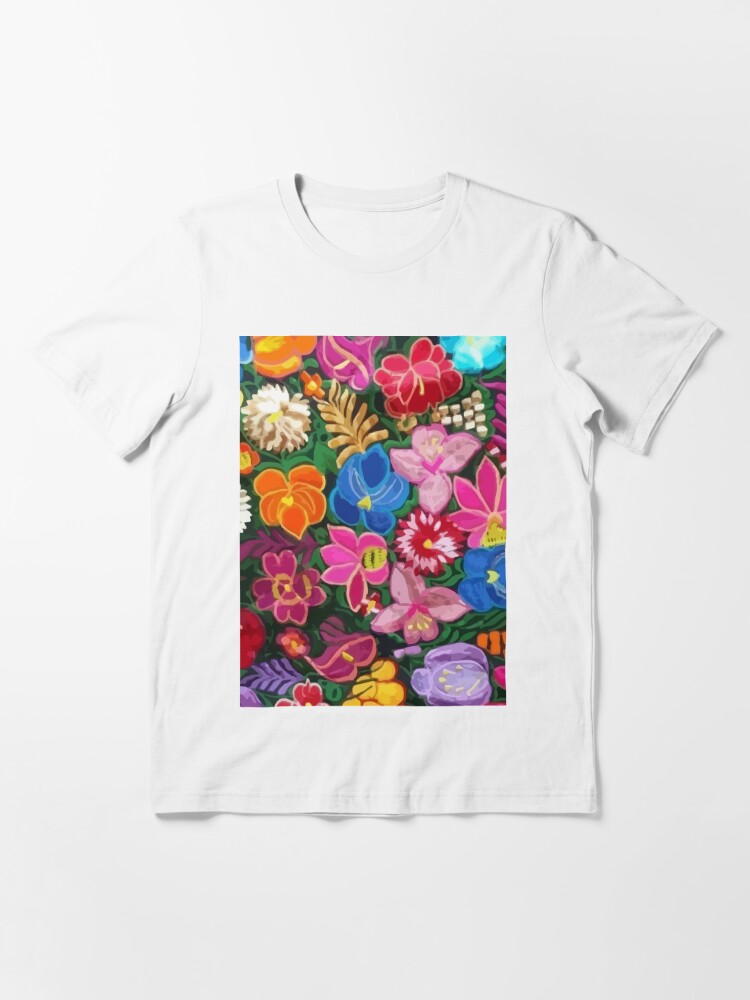  Blooming Flowers Pocket T Shirt-Embroidered Womens Floral  Tee-Boho Crew-Neck T-Shirt : Handmade Products