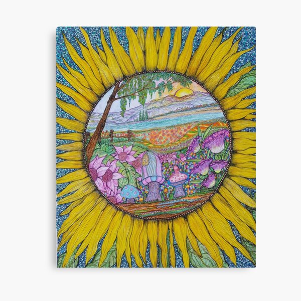 "Sunny Daze", full color illustration in a magical, psychedelic style created in ink and watercolor pencils Sherry D. McGrath. Canvas Print