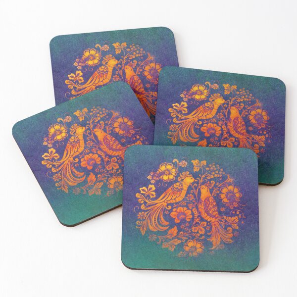 Item preview, Folk Art Love Birds On Blue and Green designed and sold by wild.geranium.design.