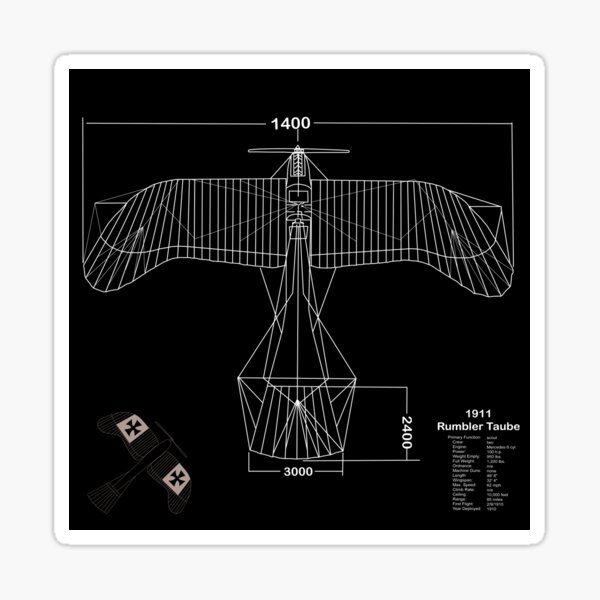 Rumpler Taube - early German Austrian aeroplane 1911 SCHEMATICS Sticker