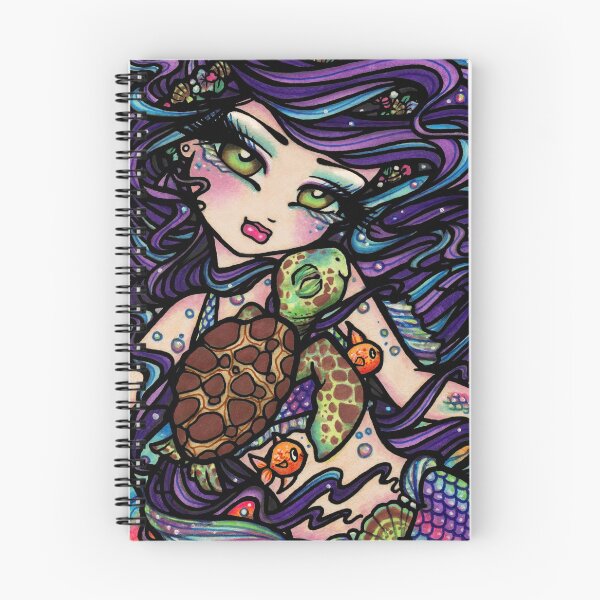 Item preview, Mermaid with Purple Hair and Turtle Friend Whimsical Fantasy Art designed and sold by hannahlynnart.