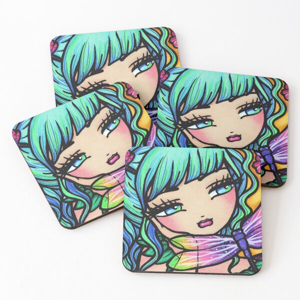 Item preview, Pixie with Turquoise Hair and Dragonfly Friend Fantasy Art designed and sold by hannahlynnart.
