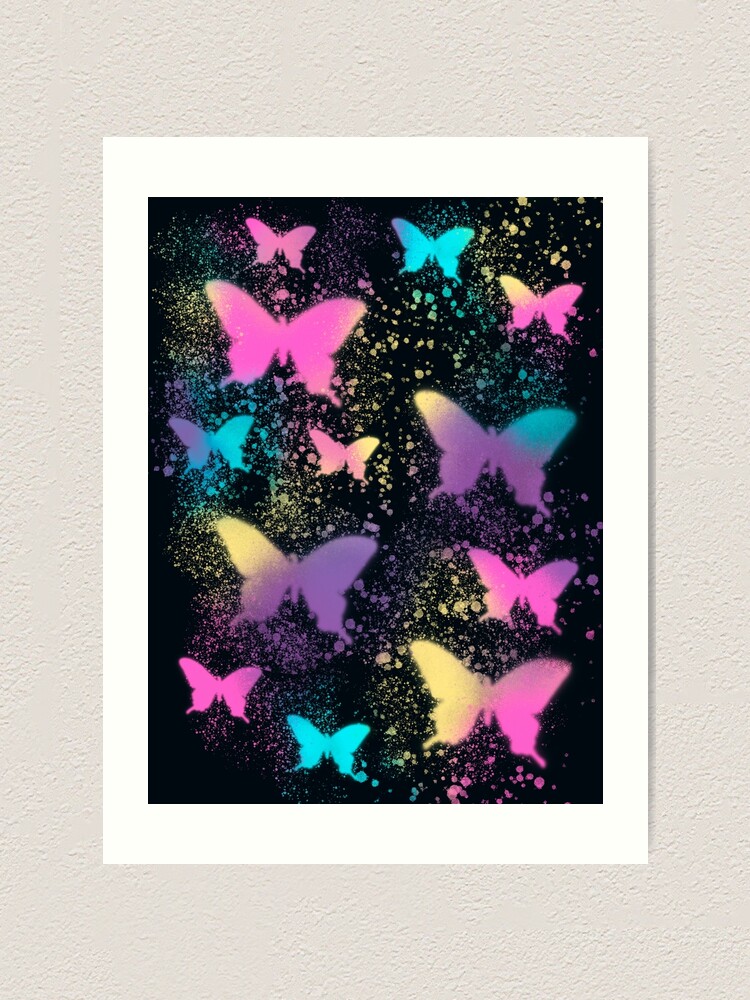 butterflies splatter paint spray paint design black Art Print for