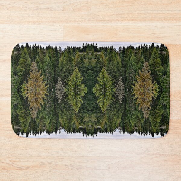 Item preview, Abstract mirrored nature photography collage of green pine forest with skywalk designed and sold by CiniArt.
