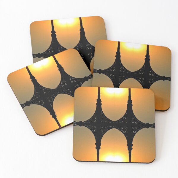 Item preview, Mirrored photography of vibrant orange and yellow sunset sky with carved wood silhuette designed and sold by CiniArt.