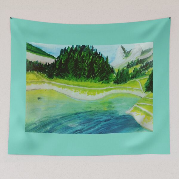 Item preview, Paisaje gouache pintura lago turquesa designed and sold by horseaddicted.
