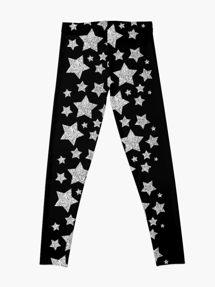 Alternate view of Silver faux glitter sparkles Stars pattern Leggings