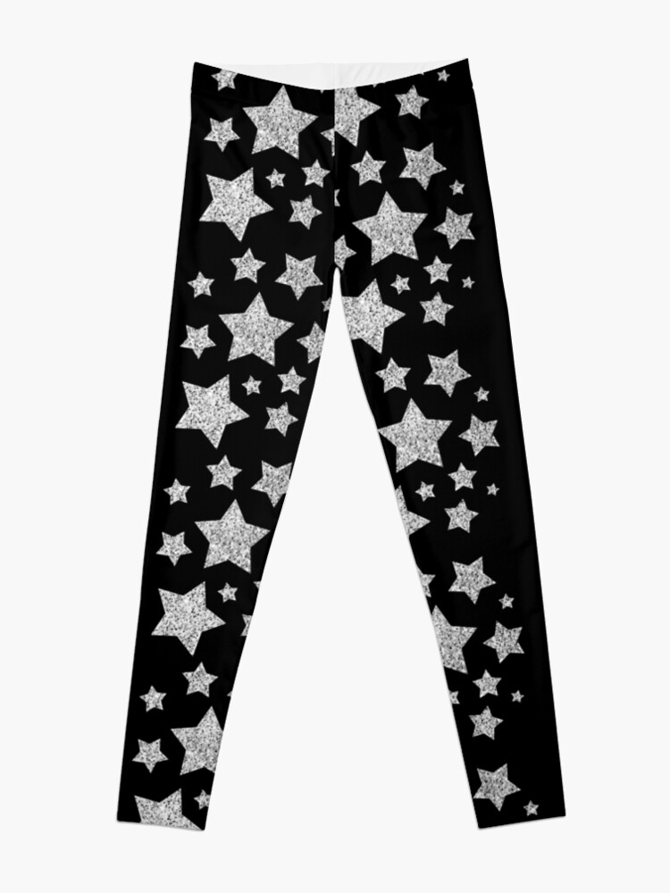 Alternate view of Silver faux glitter sparkles Stars pattern Leggings