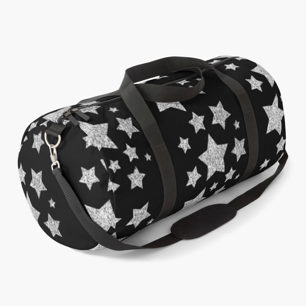 Silver faux glitter sparkles Stars pattern Duffle Bag