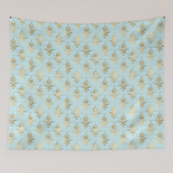 Item preview, Gold damask on aqua background designed and sold by AnnieHochmann.
