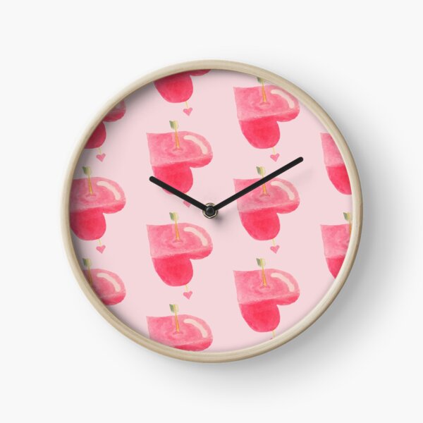 Cute Pink Watercolour Heart Clock