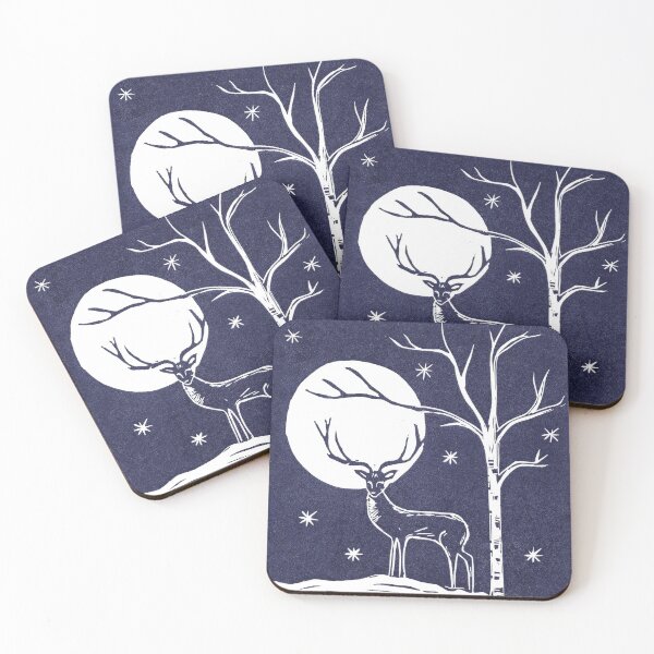 Item preview, Stag in the Moonlight Blue and White LinoCut designed and sold by Maddy Bennett.