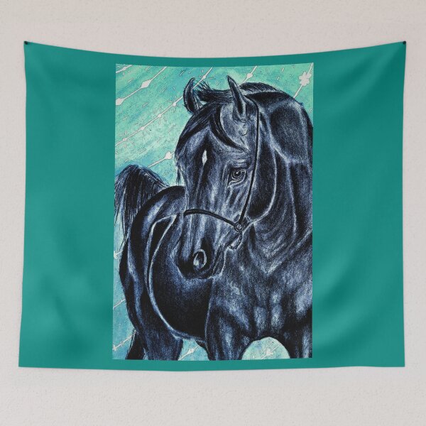 Item preview, Arabian horse sketch blue background designed and sold by horseaddicted.