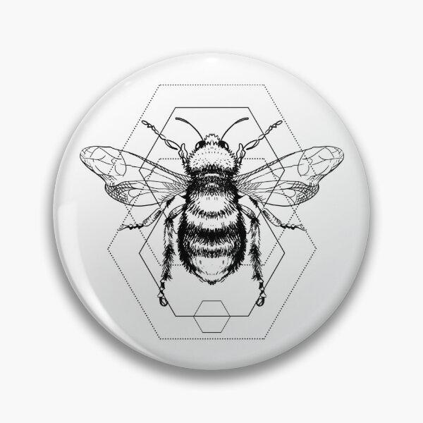 Artikelvorschau, Bienenzeichnung, Sechskantwabe, symmetrisches Design, wundervolles Insektenblumensummen entworfen und verkauft von Mariuki Flow.