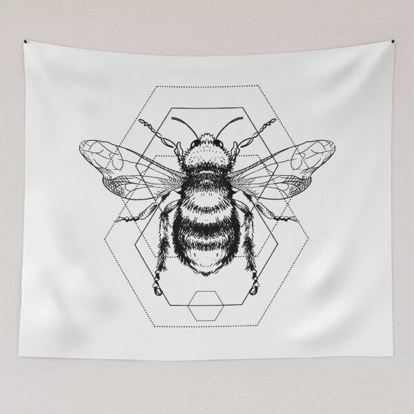 Artikelvorschau, Bienenzeichnung, Sechskantwabe, symmetrisches Design, wundervolles Insektenblumensummen entworfen und verkauft von Mariuki Flow.