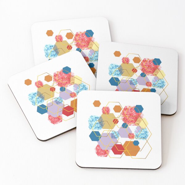 Item preview, Red, blue, yellow, purple, orange and gold geometric hexagons  designed and sold by Lilith-Designs.