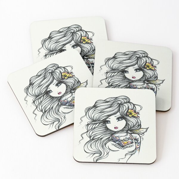 Tattooed Beauty Black and White with a Pop of Color Coasters (Set of 4)
