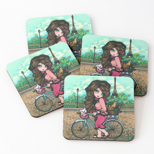 Item preview, Paris Scenery French Girl with Her Dog Whimsical Art Print designed and sold by hannahlynnart.