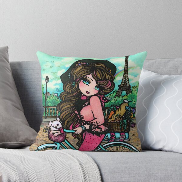 Item preview, Paris Scenery French Girl with Her Dog Whimsical Art Print designed and sold by hannahlynnart.
