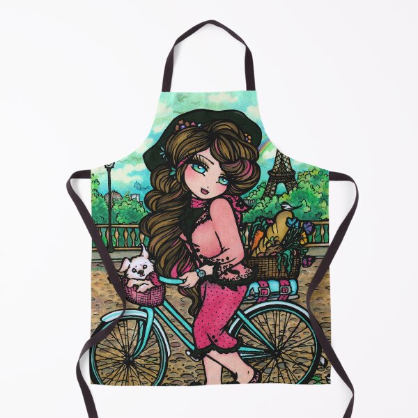 Item preview, Paris Scenery French Girl with Her Dog Whimsical Art Print designed and sold by hannahlynnart.