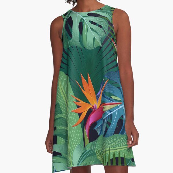Tropical Birds of Paradise A-Line Dress