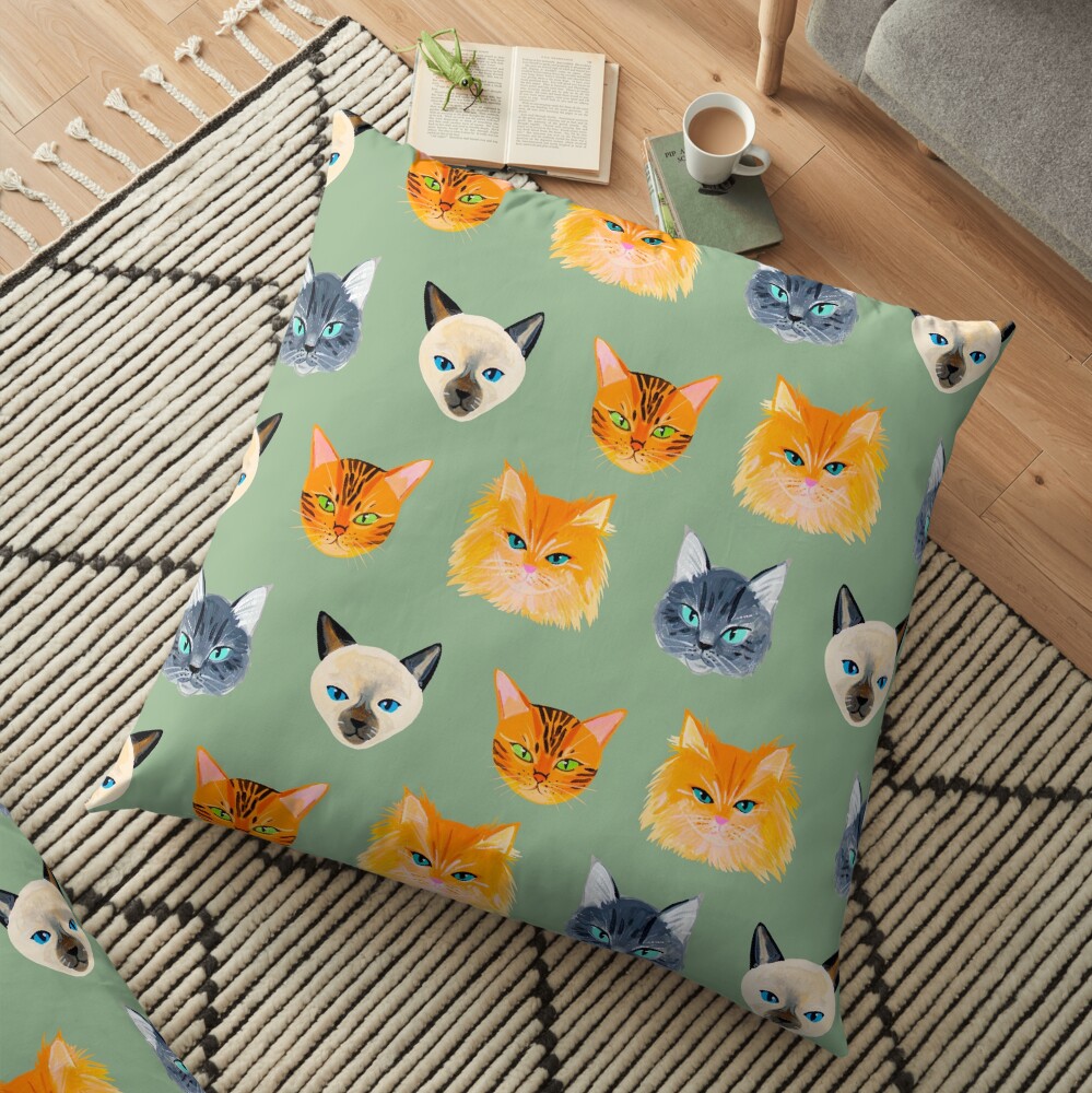 Cats Olive Floor Pillow