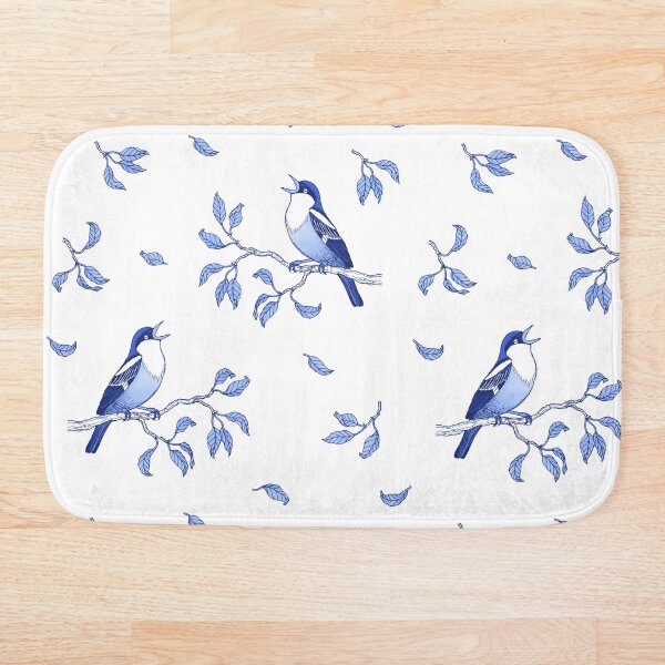 Blue Bird Pattern Bath Mat