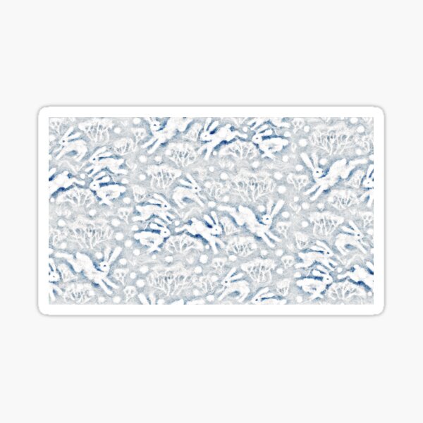 HaresSnow Field, Winter Rabbits Bunnies Pattern, White Blue Sticker
