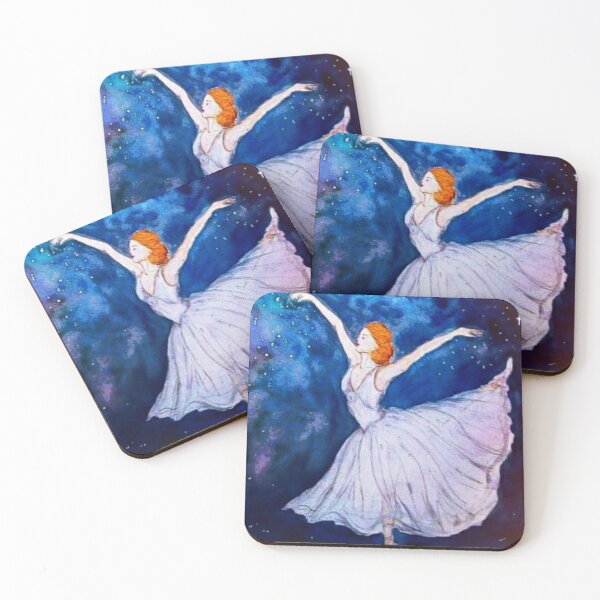 Item preview, Ballerina blue backround watercolor and ink painting designed and sold by horseaddicted.