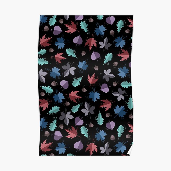 Iced Winter Leaves December Theme Pattern Poster
