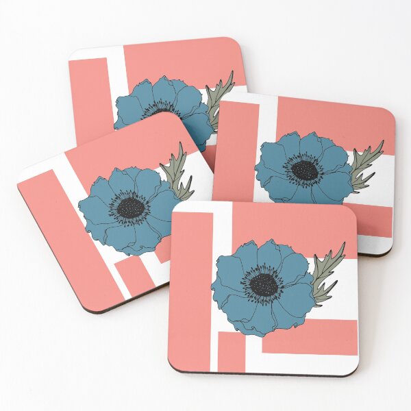 Item preview, Dusty pink squares with anemone flower and leaf digital design illustration  designed and sold by Lilith-Designs.