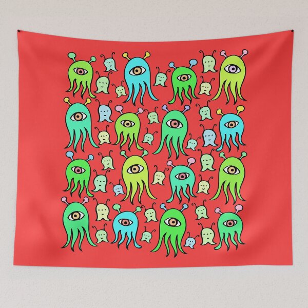 Item preview, One Eyed Monsters and Scary Ghosts Pattern (red) designed and sold by Davey's Designs.