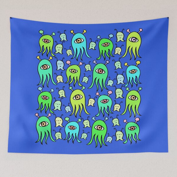 Item preview, One Eyed Monsters and Scary Ghosts Pattern (blue) designed and sold by Davey's Designs.