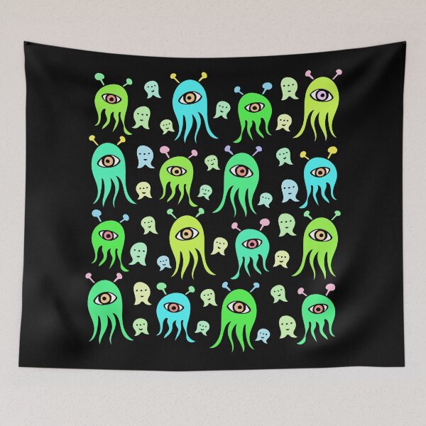 Item preview, One Eyed Monsters and Scary Ghosts Pattern (black) designed and sold by Davey's Designs.