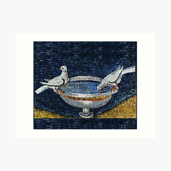 RAVENNA BYZANTINE MOSAICS ,TWO DOVES ON FOUNTAIN Art Print
