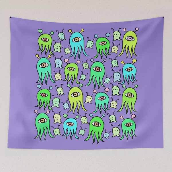 Item preview, One Eyed Monsters and Scary Ghosts Pattern (purple) designed and sold by Davey's Designs.