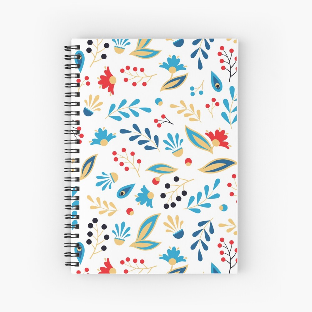 Folk Leaves and Flowers Bright Spiral Notebook