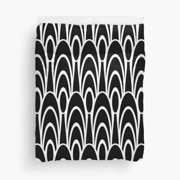 Item preview, Black and White Art Deco Scallop Pattern designed and sold by Elsy's Art.