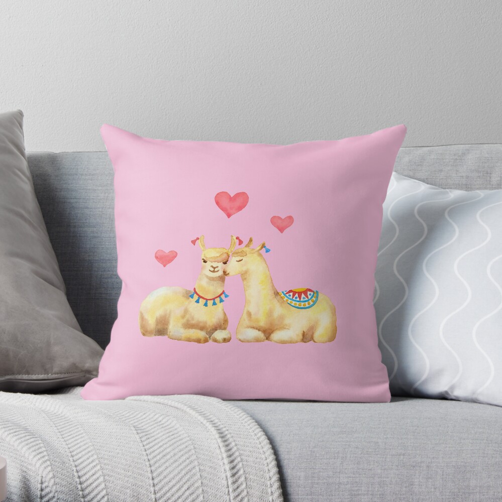 Llamas in llove 2 Throw Pillow