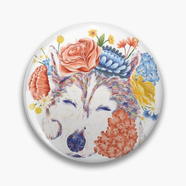 Item preview, Colored Pencil Husky Dog Flower Crown designed and sold by inkohitpsd.