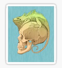 colorful illustration with iguana and skull Sticker