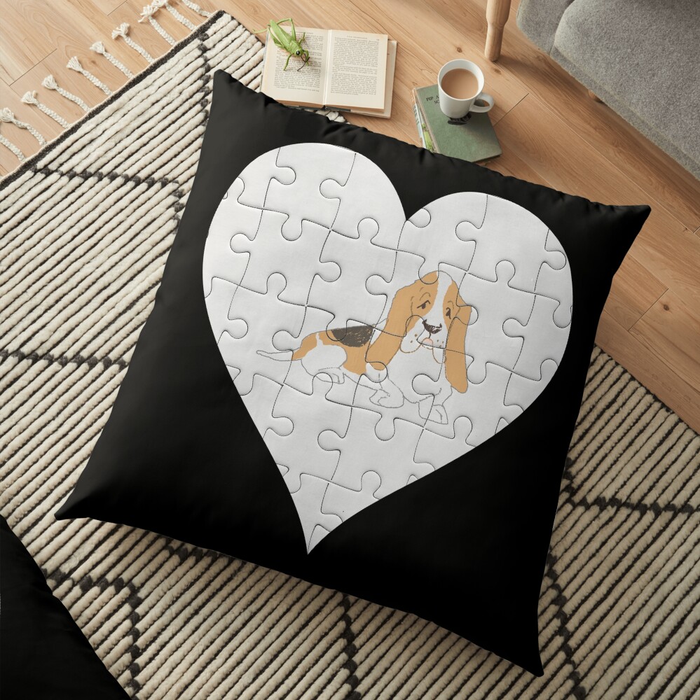 Basset Hound Heart Jigsaw Pieces Design - Basset Hound Floor Pillow