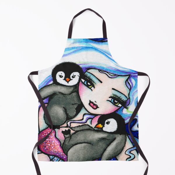 Item preview, Frosty Mermaid with Baby Penguin Friends Whimsical Fantasy Art designed and sold by hannahlynnart.